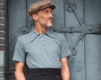 Polo de algodón orgánico estilo años 30, azul vintage