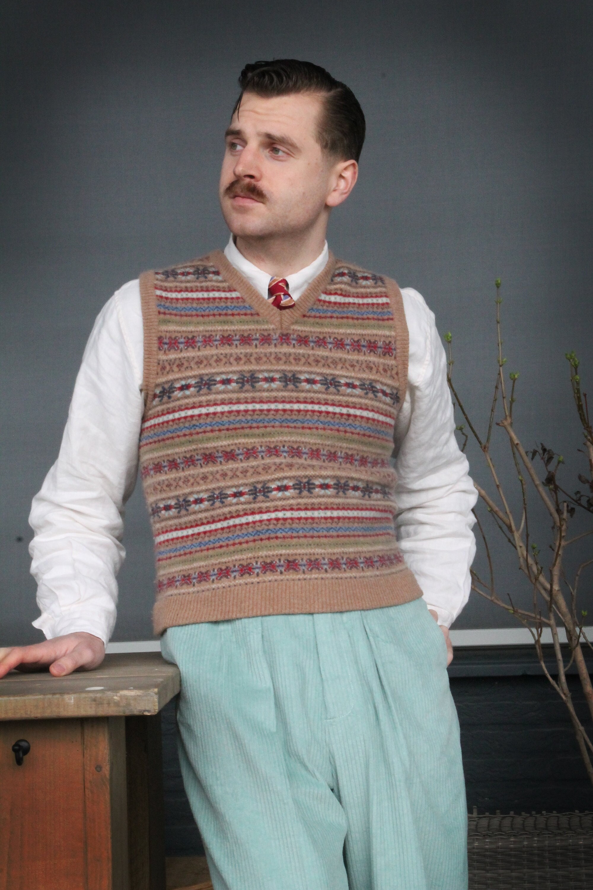 Vintage Men's Corduroy Trousers Mint, 1940s Inspired High Waist