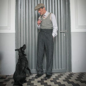 1940s Style Wool Trousers: High Waisted Flecked Charcoal Pants