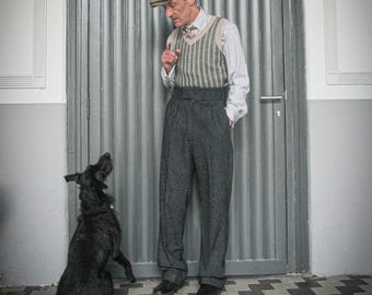 Pantalones de lana gruesa gris oscuro estilo años 40, talla 34