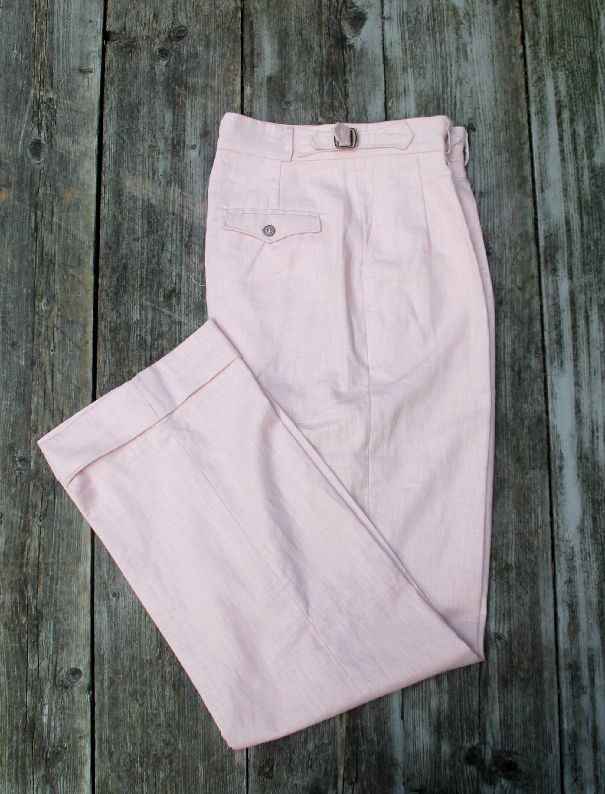 Pink Linen Pleated High Waist Trousers in Vintage Style - Etsy