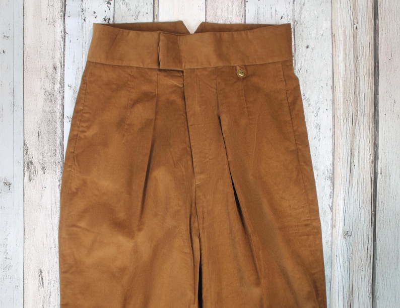 Men’s High Waist Trousers – 1940s Vintage Inspired Corduroy Pants, Caramel Brown Cotton image 9