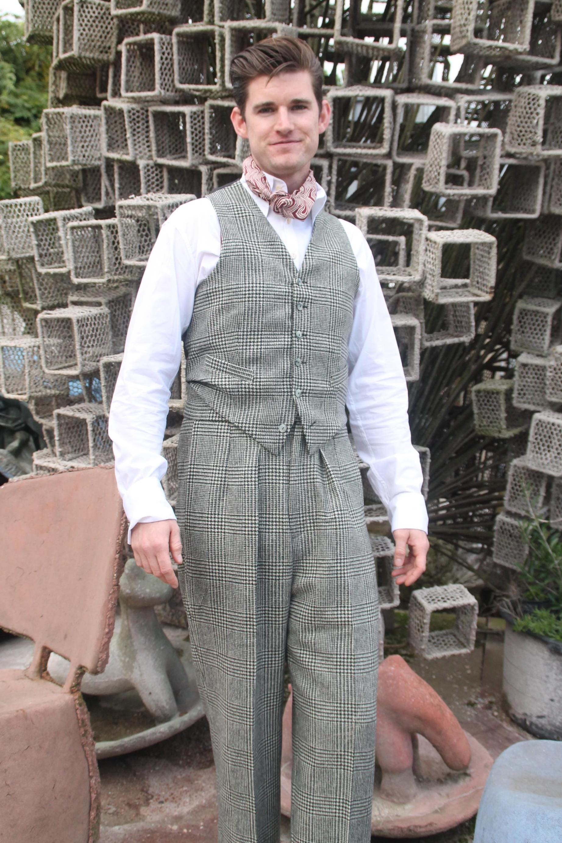 Vintage Style Wool Houndstooth Trousers: High Waist Glenn Check