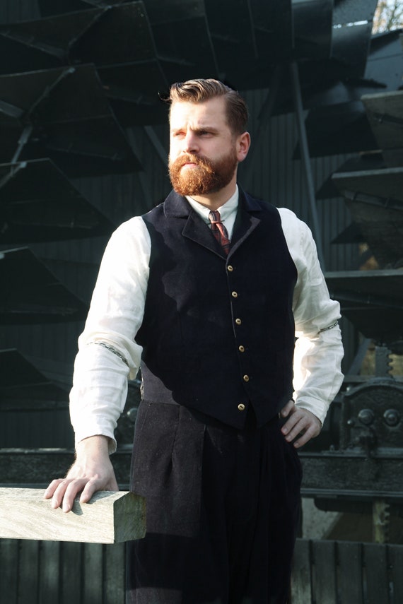 Vintage Style 1930s 1940s Collared Waistcoat in Blue Corduroy Mens Vintage Style Vest Dark Blue Cords Etsy UK