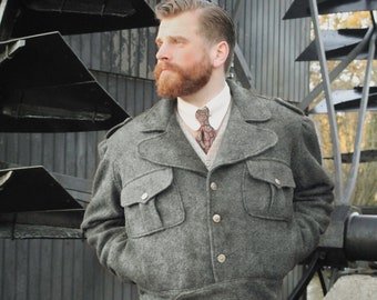 1940s vintage style repro Ike jacket or Eisenhower jacket in Grey melange pure wool