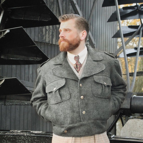 1940s Vintage Style Repro Ike Jacket or Eisenhower Jacket in Grey Melange Pure Wool Etsy UK
