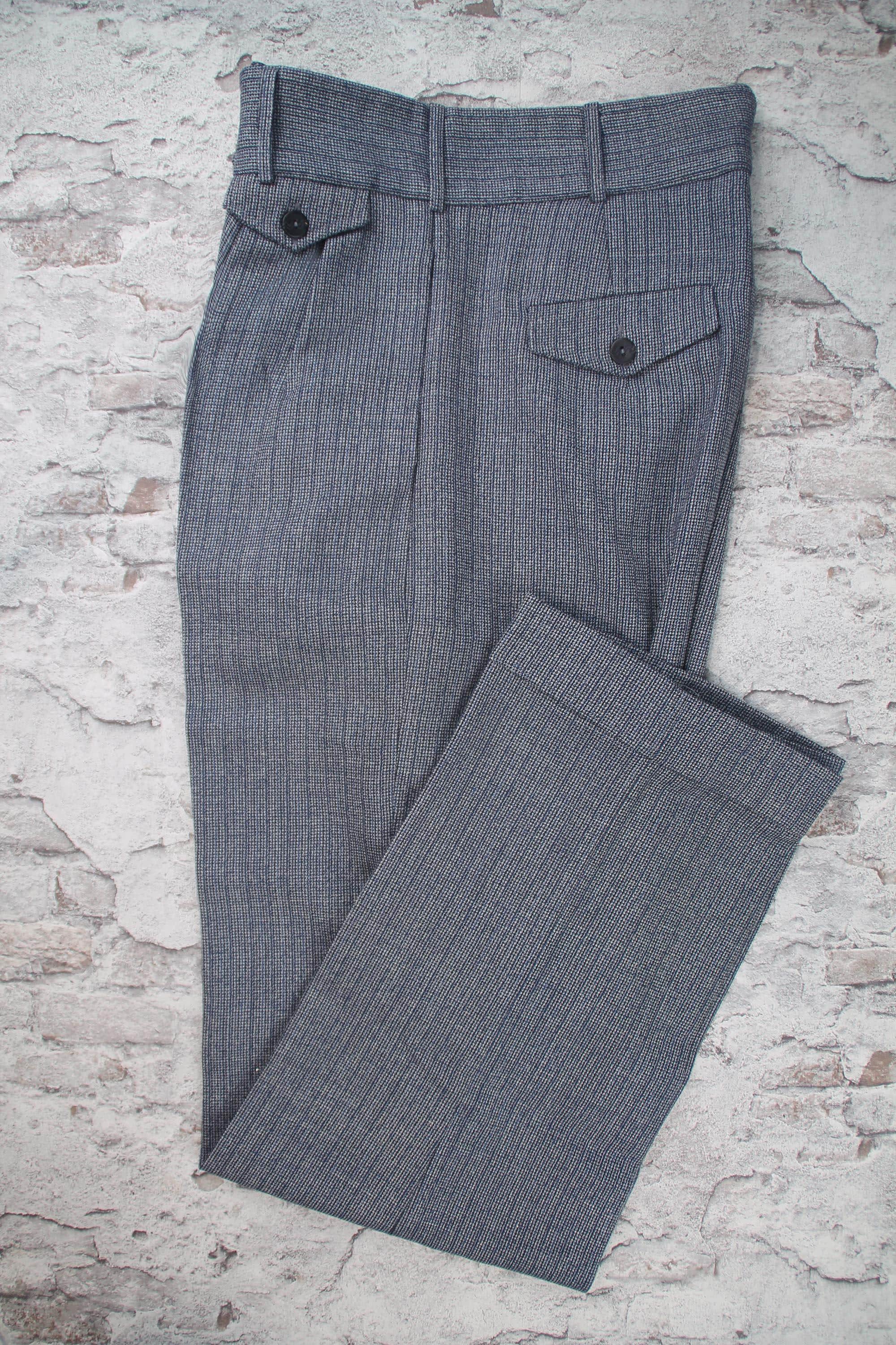 パンツ 40s Vintage stripe wool slacks 1940s Style Wool Trousers: High Waisted Pleated Grey and Indigo
