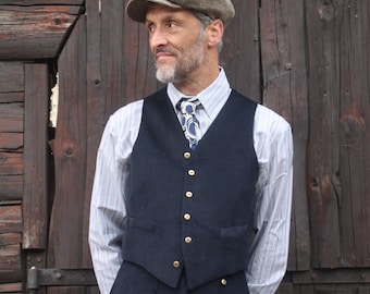 Chaleco de pana estilo años 30 azul marino: chaleco de pana suave de 21 W