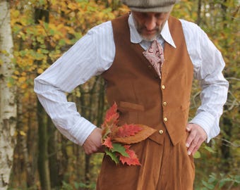 Chaleco de hombre estilo vintage en pana marrón (corte de los años 30 y 40)