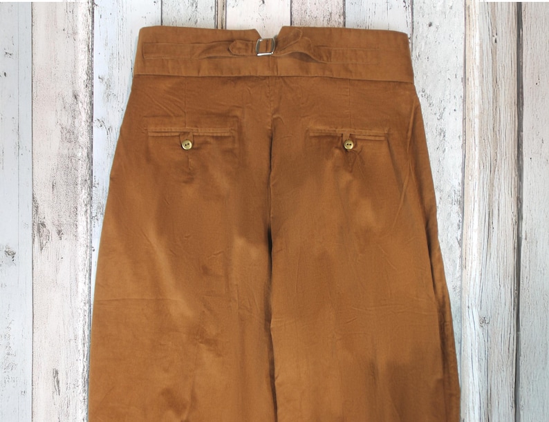 Men’s High Waist Trousers – 1940s Vintage Inspired Corduroy Pants, Caramel Brown Cotton image 10