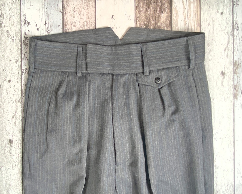 1930s 1940s vintage style high waist trousers in grey striped wool image 6