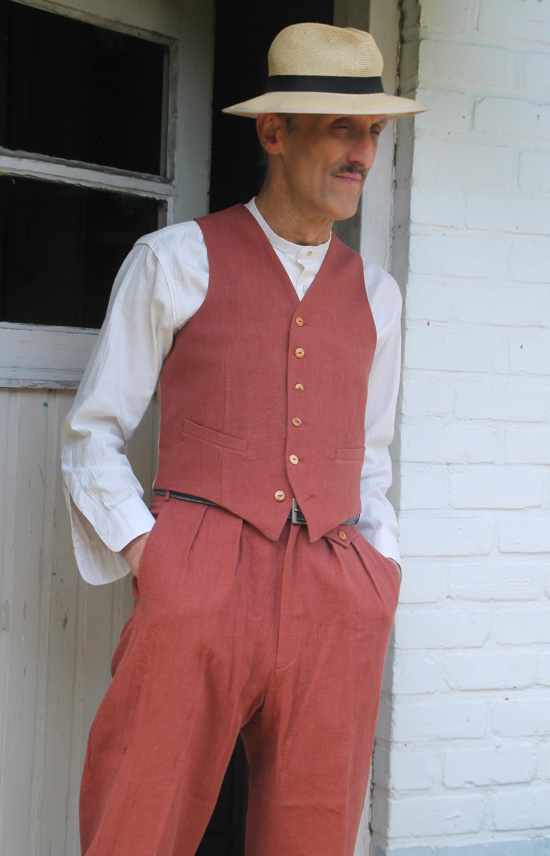 1930s 1940s Waistcoat Vintage Style in Rust Brown Linen - Etsy