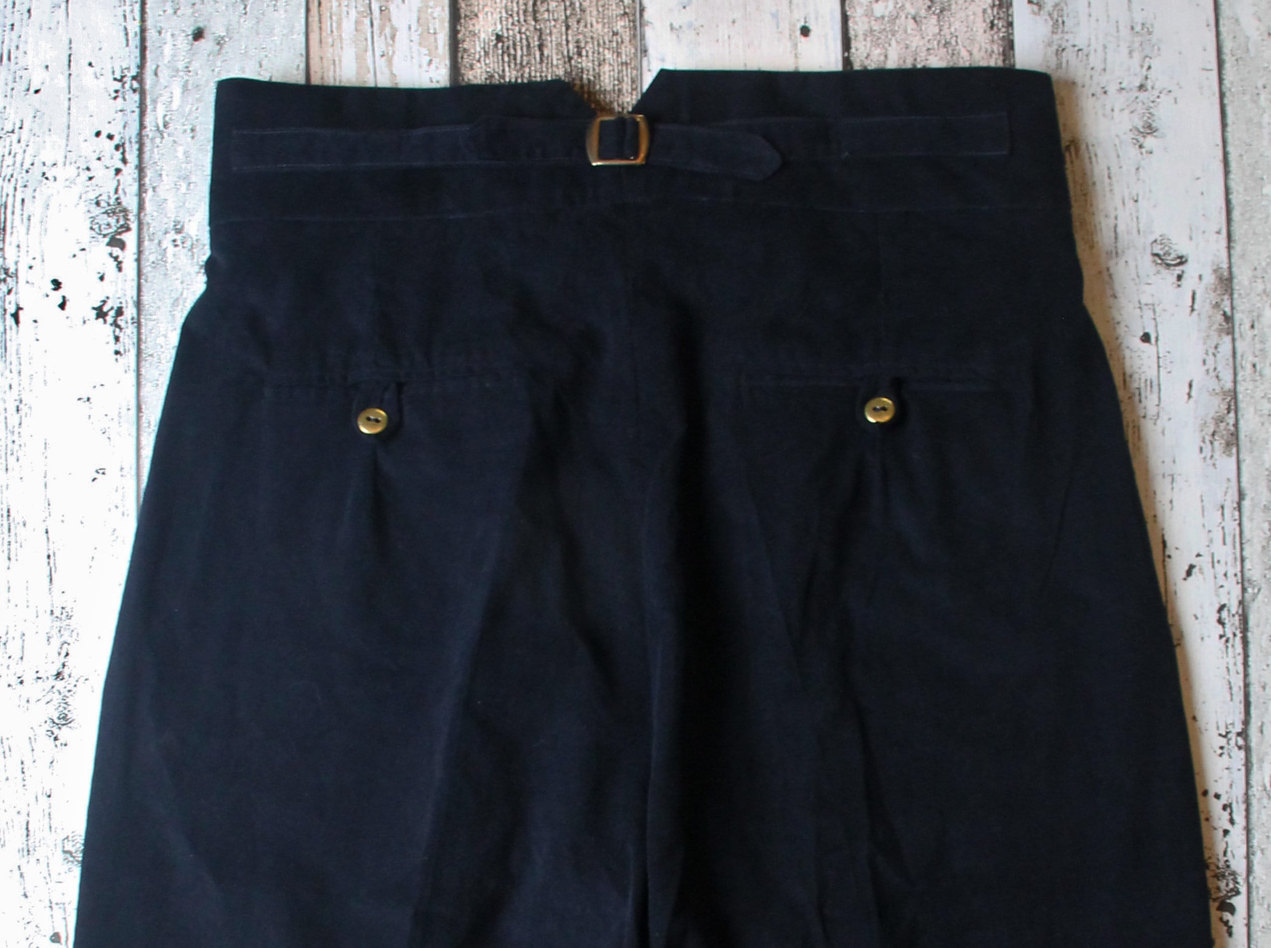 1940s Style Corduroy Trousers: High Waisted Navy Blue Pleated