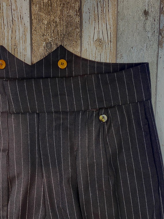 High Waisted Straight Trouser (Navy Chalk Pin Stripe)