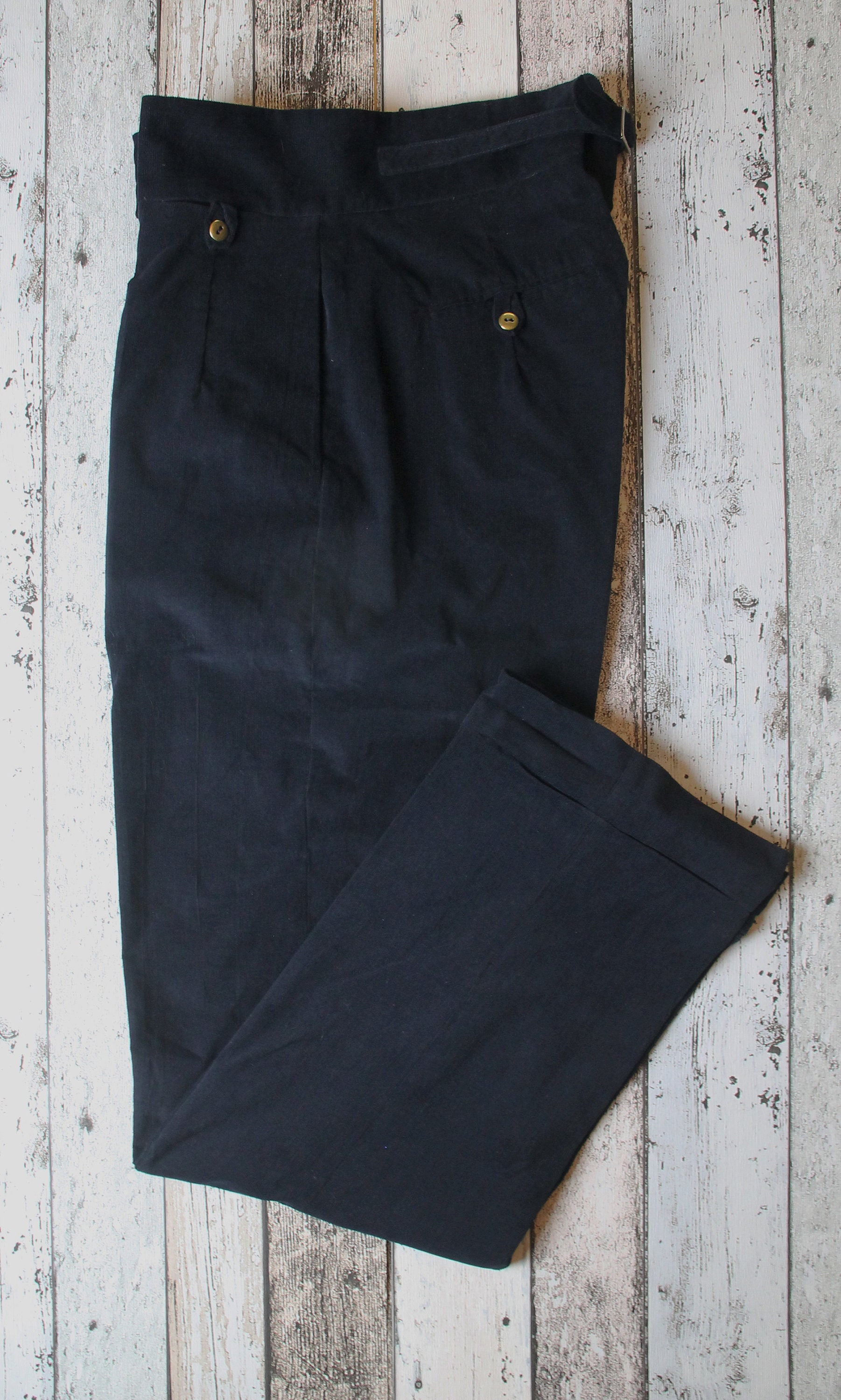 Buy Mens High Waist Pants 1940s Style – Navy Blue Corduroy Pleated