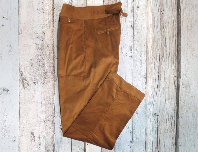 Men’s High Waist Trousers – 1940s Vintage Inspired Corduroy Pants, Caramel Brown Cotton image 8