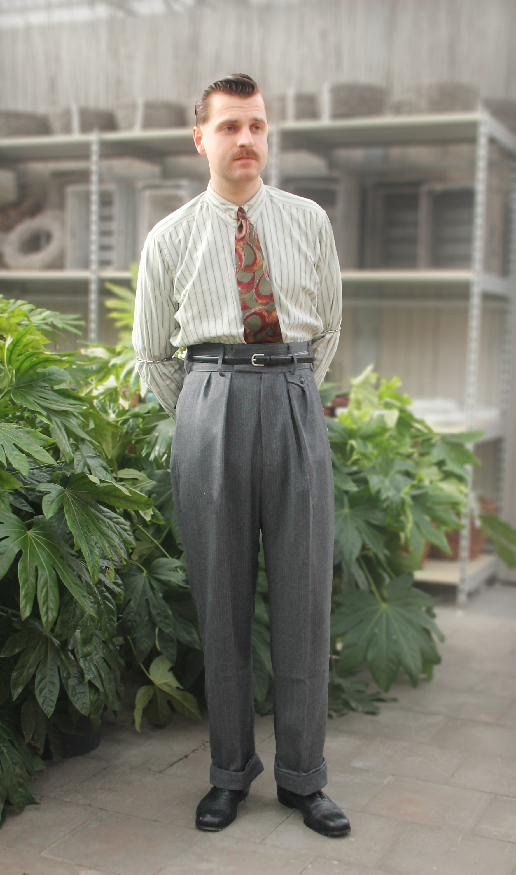 1930s 1940s Vintage Style High Waist Trousers in Grey 1930s 1940s Vintage Style High Waist Trousers in Grey