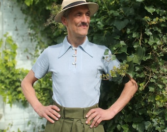 Polo de hombre estilo vintage de jersey azul claro con camisa deportiva de los años 30