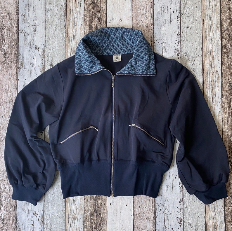 50s Men’s Jackets | Greaser Jackets, Leather, Bomber, Gabardine     short retro mens cardigan navy blue french terry jersey  AT vintagedancer.com