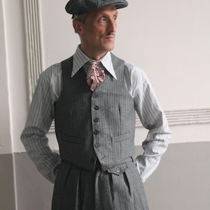Vintage style waistcoat in grey and black striped wool