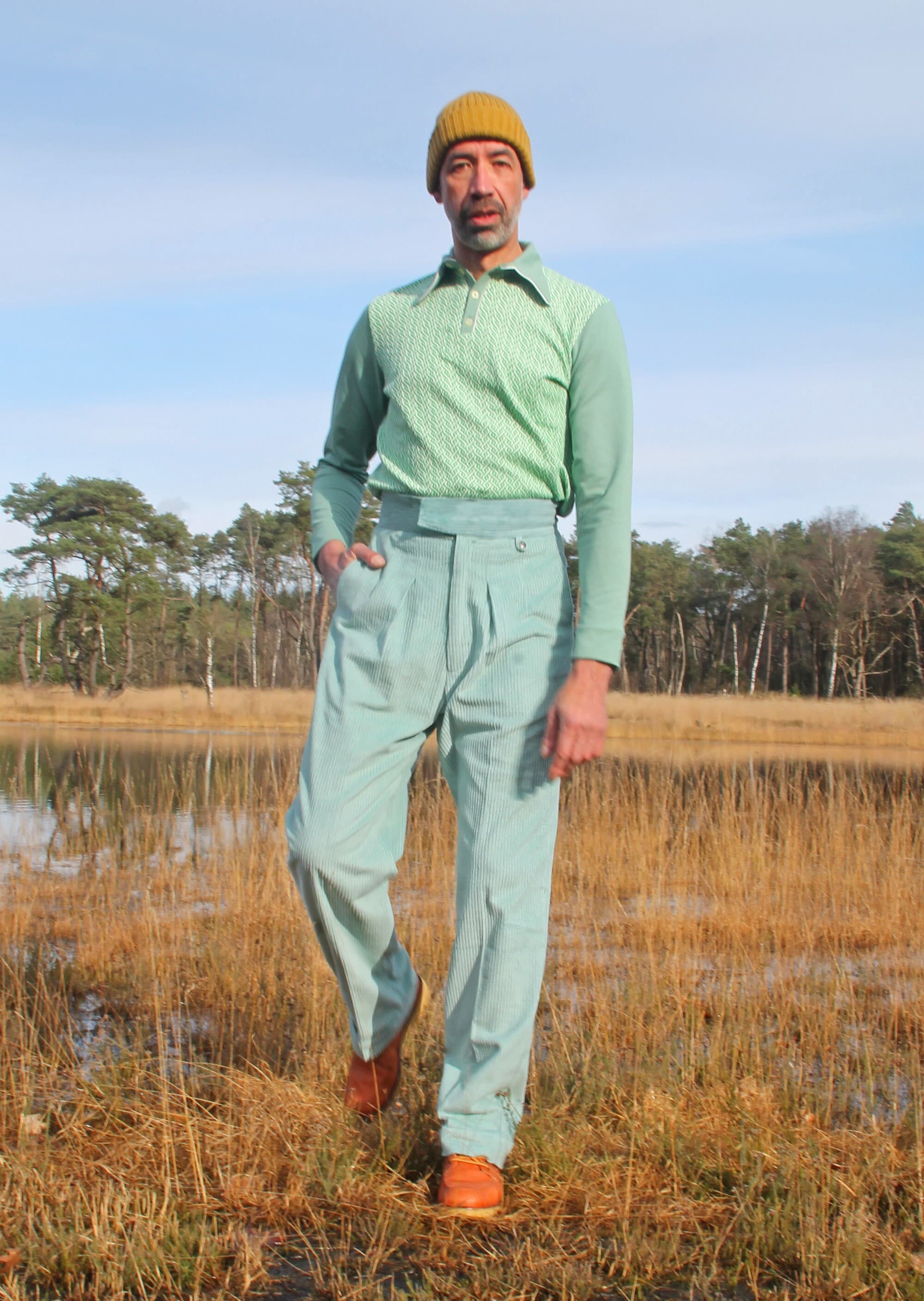 Vintage Men's Corduroy Trousers Mint, 1940s Inspired High Waist