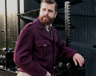 1940's Ike jacket vintage reproduction in burgundy wool