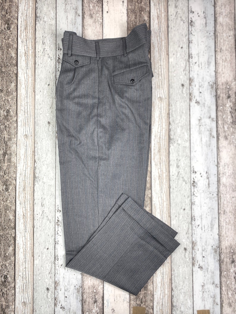1930s 1940s vintage style high waist trousers in grey striped wool image 5