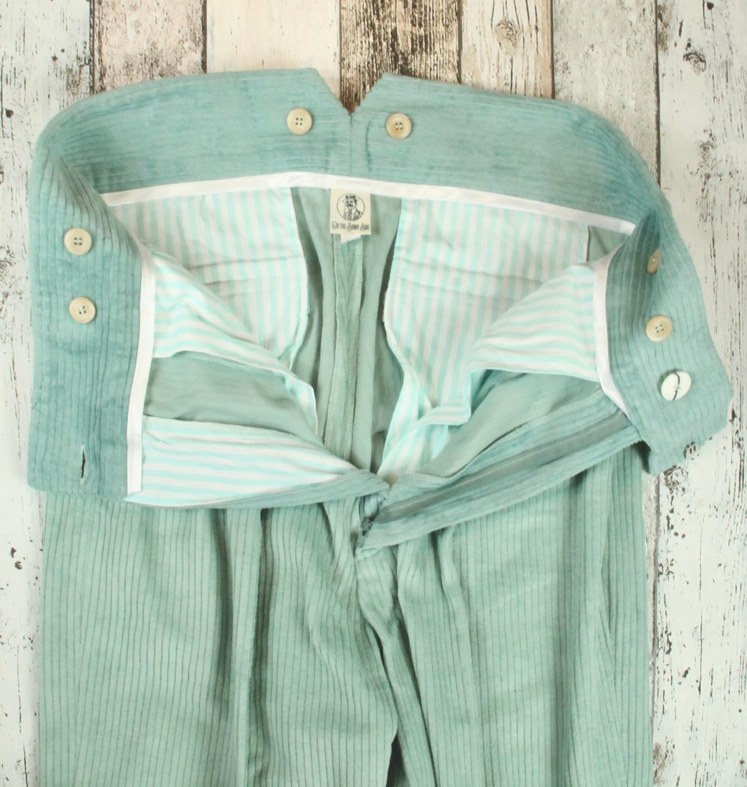 Vintage Men's Corduroy Trousers Mint, 1940s Inspired High Waist