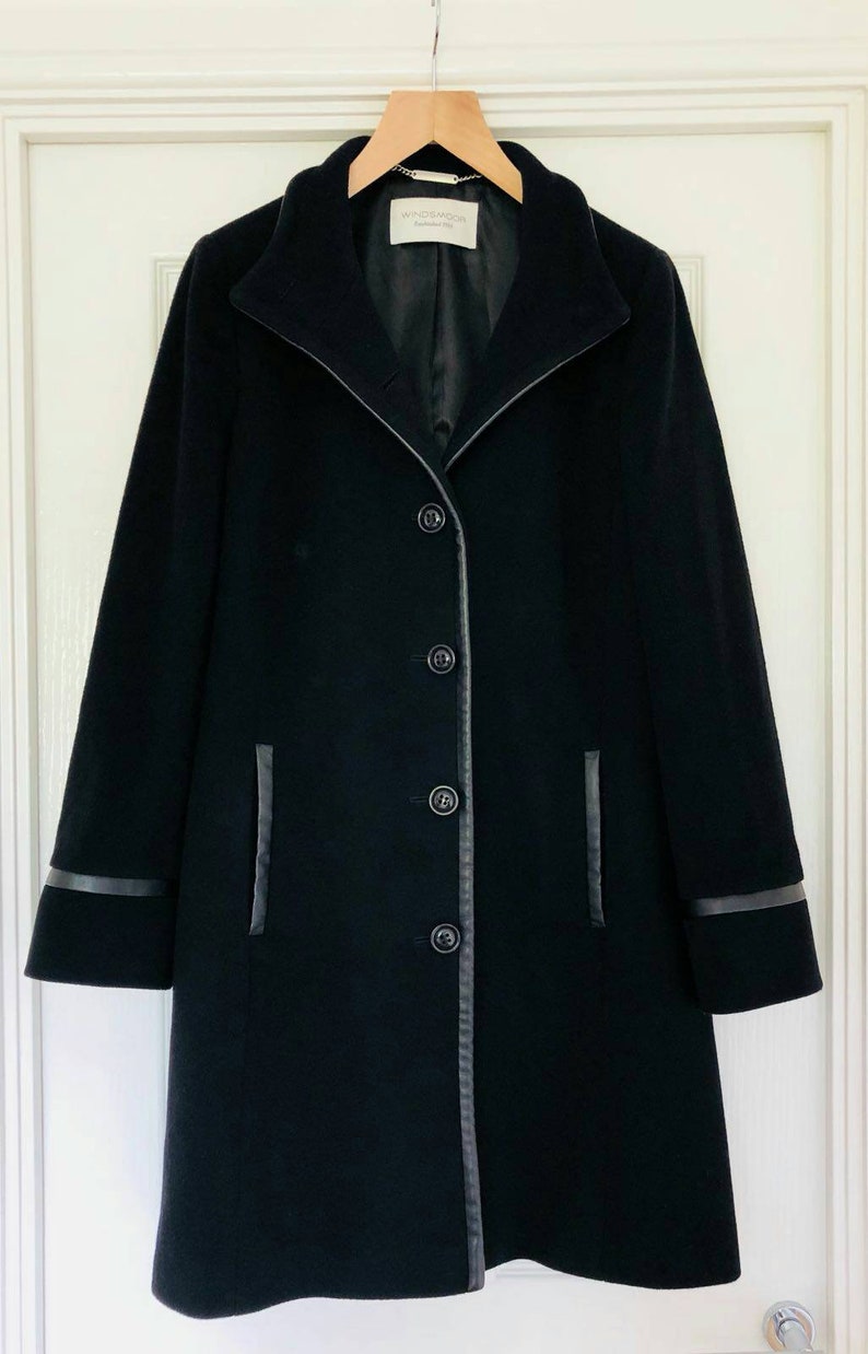Windsmoor Ladies Wool Cashmere Blend Long Black Coat Size 12 Etsy