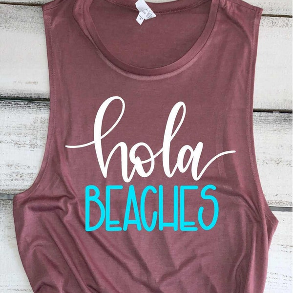 Funny Beach Shirts Hola Beaches Cute Beach Tank Tops Girls Trip Shirts Cruise Shirts For Women Summer Vacation Tank Swimsuit Cover Up Beach