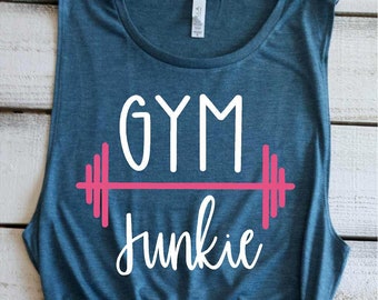 Workout Tanks For Women Gym Junkie Muscle Tanks Funny Gym Shirts Motivational Fitness Cute Fitness Tank Tops Funny Workout Shirt Custom Fit