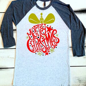 Dauocie Women's Merry Christmas Shirt - Long Sleeve Raglan Tee With Christmas Tree & Letter Print - View #9