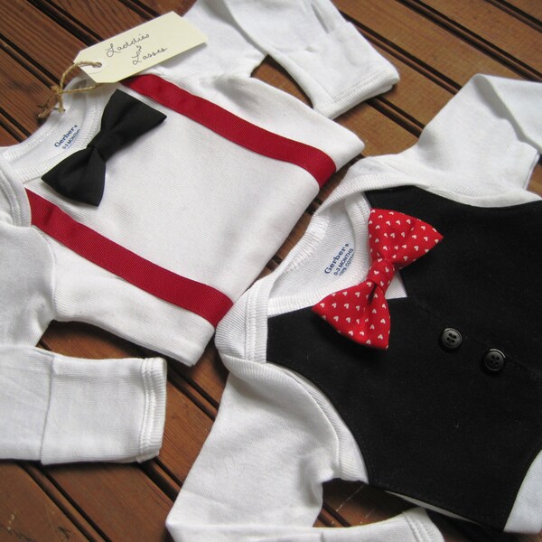Black Vest Onesie & Bow Tie Onesie with Suspenders, Twin Onesies, Suspender Onesie, Baby Suspenders, Baby Bowtie Onesie, Baby Boy Gift
