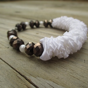 White Ribbon Bronze Beaded Bracelet