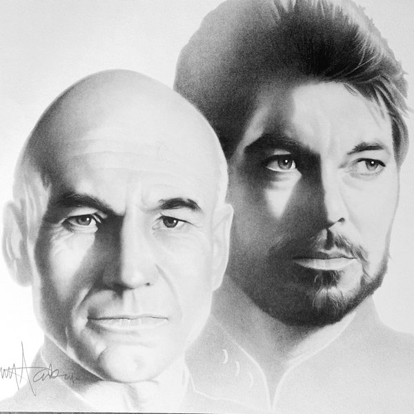 Star Trek Next Generation Picard and Riker Lithograph by Gary Saderup 18"x14”