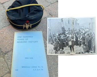 Vintage 32nd Degree Scottish Rite Mason Cap + Masonic History 1868-1968 Booklet