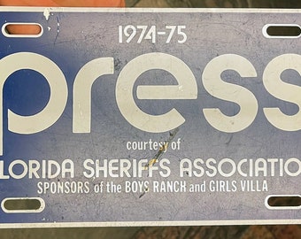 Vintage Press Courtesy of Florida Sheriffs Association License Plate 1974-75