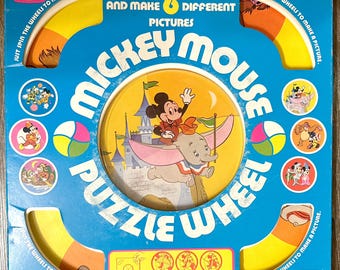 Vintage Mickey Mouse Walt Disney Romper Room Puzzle Wheel 1964 Hasbro Toy with original box