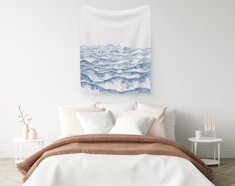 Watercolor Wave Wall Tapestry | Art Tapestry | Blue Ombre Tapestry | Modern Art Tapestry | Nature Wall Hanging | Cotton Sateen Wall Hanging