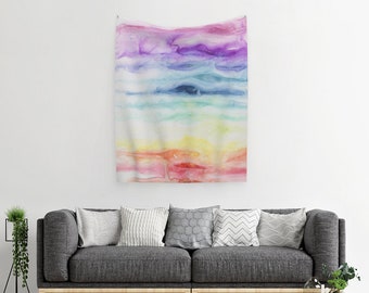 Rainbow Wall Tapestry | Art Tapestry | Modern Tapestry | Watercolor Tapestry | Modern Wall Decor | Cotton Sateen Hanging | Chakras Tapestry