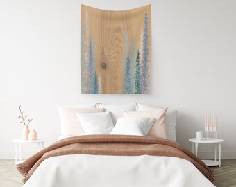 Wood Grain Wall Tapestry | Tree Art Tapestry | Blue Forest Tapestry | Rustic Art Tapestry | Nature Wall Hanging | Cotton Sateen Wall Hanging