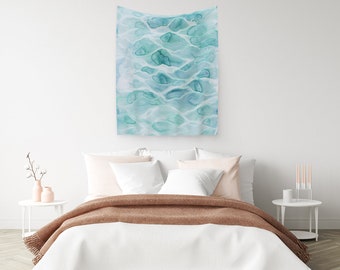 Aquarel Wave Wandtapijt | Ocean Art Tapestry | Natuurtapijt | | van het tapijt van moderne kunst Wand hangende | Katoen Satijn Wanddecoratie