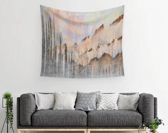 Mountain Wall Tapestry | Art Tapestry | Landscape Tapestry | Forest Tapestry | Modern Wall Decor | Cotton Sateen Hanging | Mountain Tapestry
