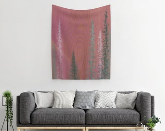 Houtnerf Wandtapijt | Tree Art Wandtapijt | Roze Bos Wandtapijt | Rustic Art Tapestry | Natuur Wand Hangende | Katoen Satijn Wanddecoratie