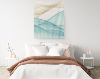 Watercolor Wall Tapestry | Wave Art Tapestry | Nature Tapestry | Modern Art Tapestry | Wall Hanging | Cotton Sateen Fabric Wall Hanging