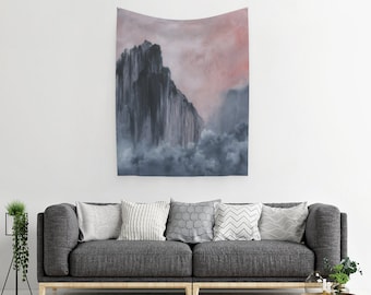 Natuur Wandtapijt | Kunsttapijt | Natuurtapijt | Roze Kunsttapijt | Moderne wanddecoratie | Katoenen Satijn Hangende | Grijs Water Wall Art