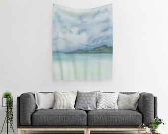 Aquarel Wave Wandtapijt | Ocean Art Tapestry | Eilandtapijt | | van het tapijt van moderne kunst Wand hangende | Katoen Satijn Wanddecoratie