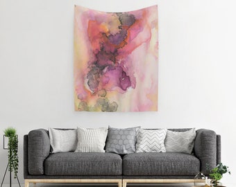 Watercolor Abstract Wall Tapestry | Art Tapestry | Pink Tapestry | Modern Art Tapestry | Abstract Wall Hanging | Cotton Sateen Wall Hanging