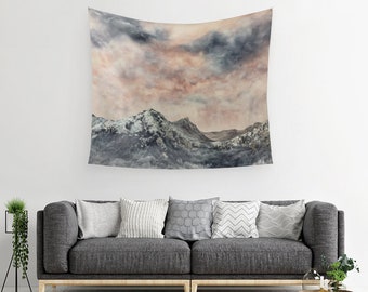 Mountain Wall Tapestry | Pink Art Tapestry | Nature Tapestry | Landscape Art Tapestry | Wall Hanging | Cotton Sateen Fabric Wall Hanging