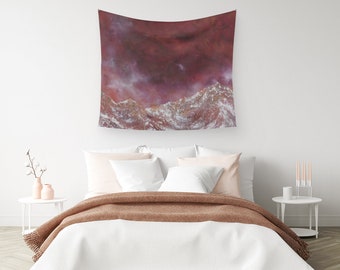 Mountain Wall Tapestry | Art Tapestry | Nature Tapestry | Pink Art Tapestry | Modern Wall Decor | Cotton Sateen Hanging | Copper Tapestry